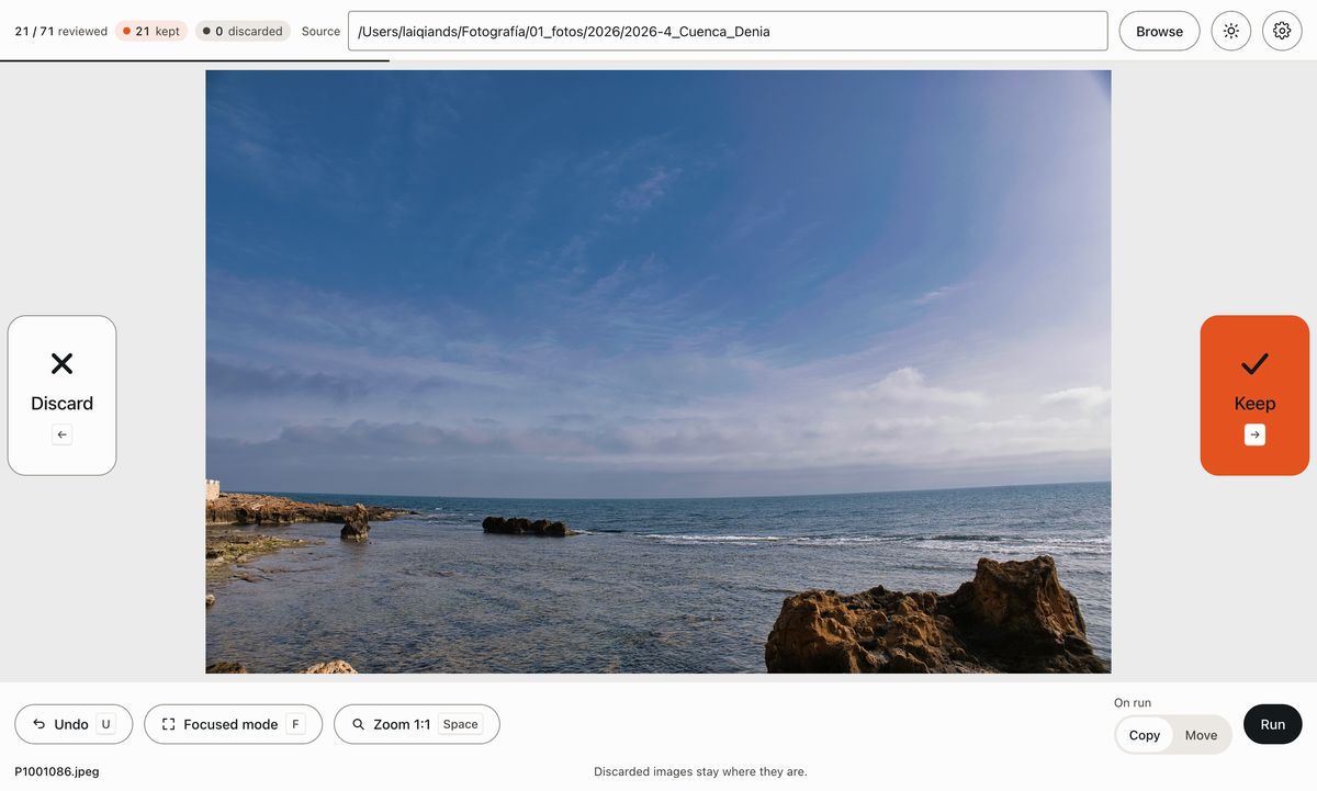 I want to share a project I've been working on: PhotoTriage, a small local app to cull photos